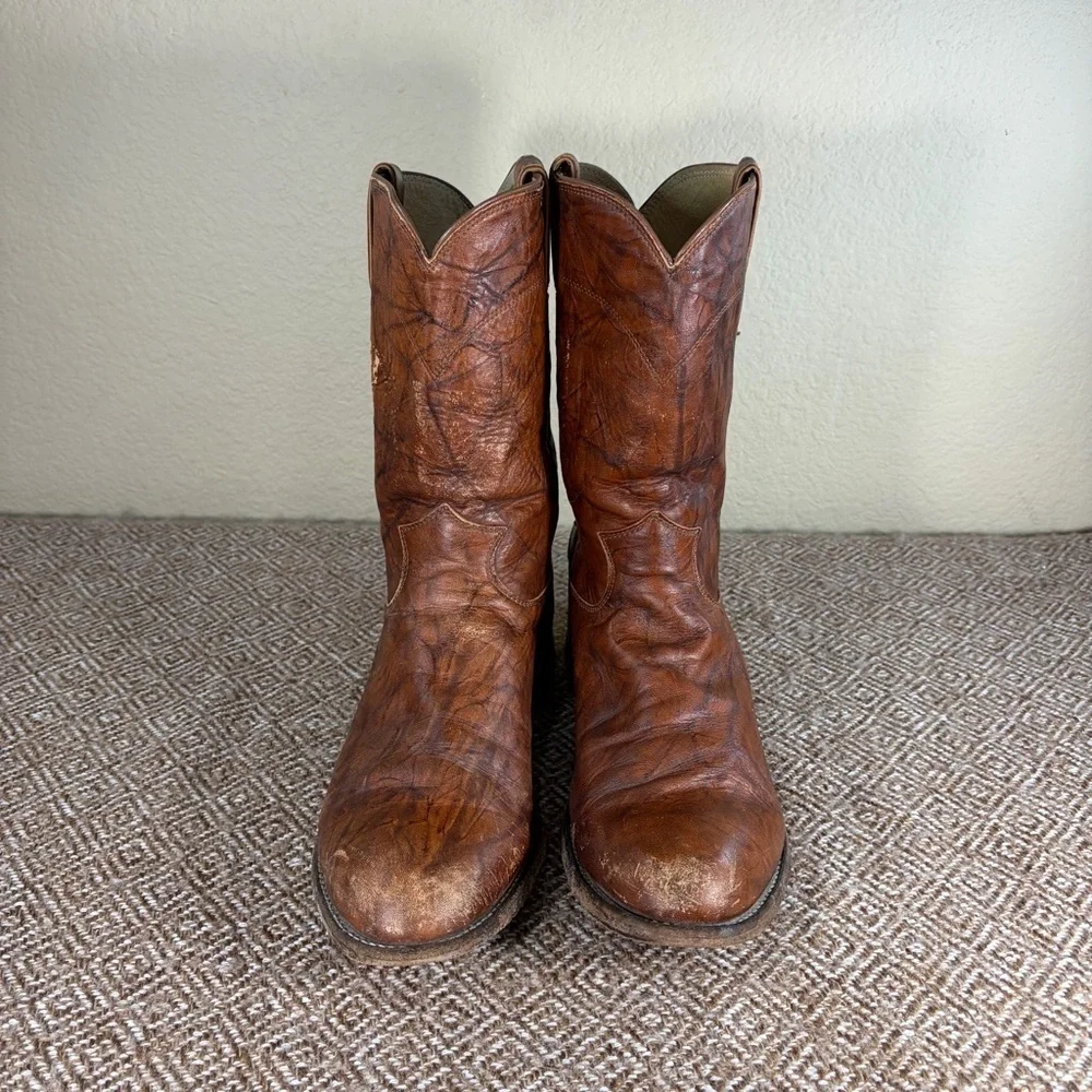 Justin 3163 Brown Leather Cowboy Roper Western Riding Boots Sz 9.5 D Cowboys GUC